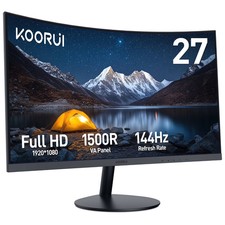 KOORUI 27" 144Hz Curved Computer Monitor, 1080P FHD Gaming Monitor, Power