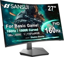 SANSUI 27 Inch Curved 160Hz Gaming Monitor 144Hz FHD 1080P Computer Monitor