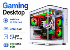 ARGB Gaming Desktop PC Intel 8th 32GB RAM 1TB SSD +1TB NVME RTX 3050 8GB Win11